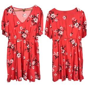 TORRID Women's L (0) Rosey Punch Floral Pocket Flutter V-Neck Challis Mini Dress